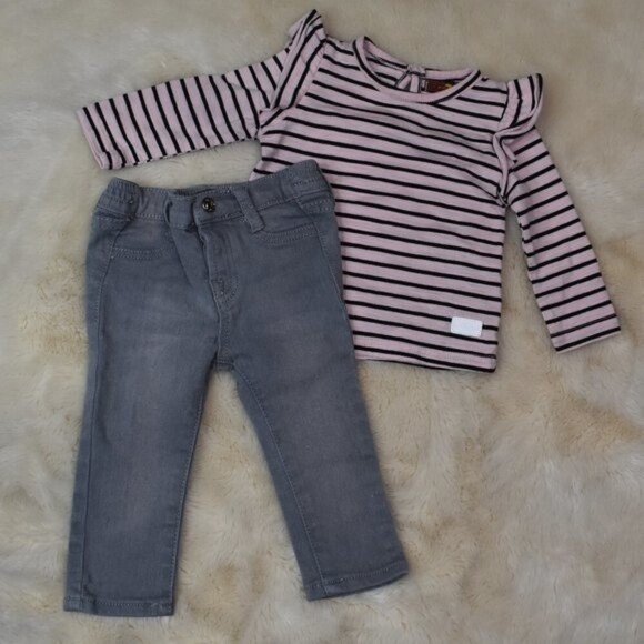 7 For All Mankind Denim Jeans Long Sleeve Striped Shirt Set - Picture 1 of 8